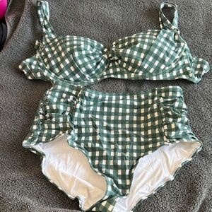 Anne Cole Green Checkered Swimwear